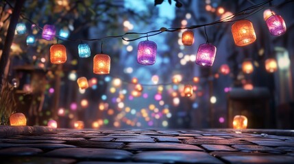 Colorful Lanterns Illuminating a Charming Street Scene