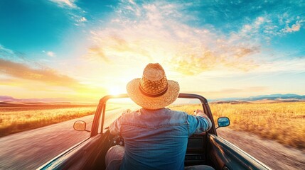 Fototapeta premium Scenic Drive Through Rural Landscape at Sunset