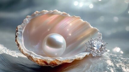 Pearl and Diamond in Seashell