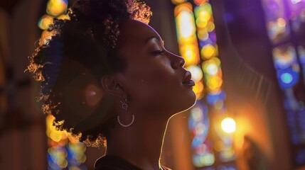 Spiritual worship and prayer featuring a woman in a place of faith, highlighting connection, mindfulness, and Christian traditions