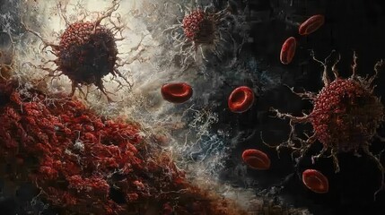 Fototapeta premium Hyperrealistic Image of Cancer Cells in Action