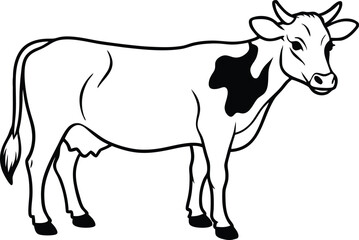 black and white cow vector 