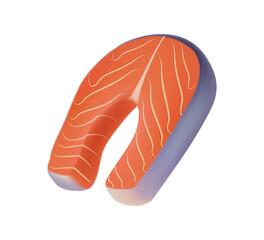 Salmon fillet 3D illustration. Fresh salmon steak. Salmon meat illustration vector isolated. Red fish salmon for sushi food menu vector illustration. Sliced pieces of salmon