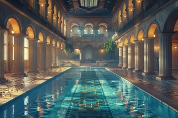 Obraz premium A large indoor swimming pool located within a building