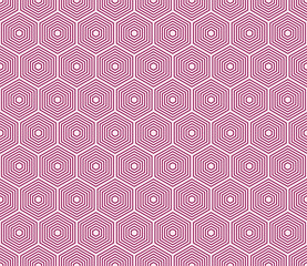 Honeycomb background with a cranberry color on a matching background. Features a stacked hexagons mosaic pattern with hexagonal cells. Seamless and tileable vector illustration.
