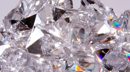 クローズアップで見ると虹色の反射が輝く透明なダイヤモンド