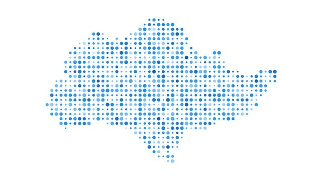 Sentosa dotted digital map. Map of Sentosa with pulsating colored circles. Shape of the island filled with blue disks. Classy video.