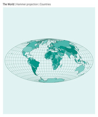 High Detail World map for infographics, education, reports, presentations. Vector illustration. Hammer projection. Countries style.