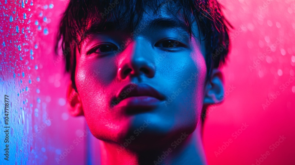 Poster the image has a futuristic and edgy vibe, with the man's appearance