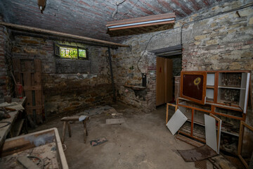 Fototapeta premium Forgotten Building in Northern Italy The Old Abandoned Seminary with a Blue Chapel