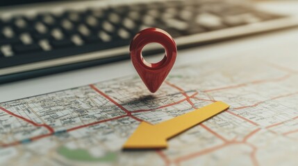 Fototapeta premium A red location pin on top of the map 