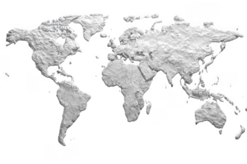 White World map isolated on transparent background, png file, no background png file