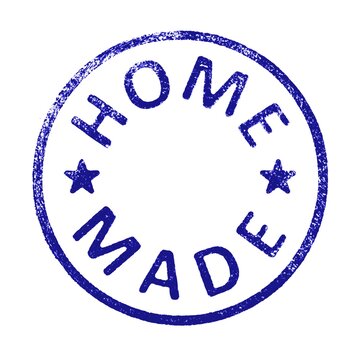 Rubber stamp with " HOME MADE " text on white background. 