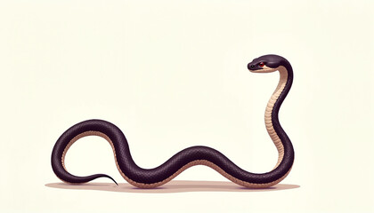 Fototapeta premium A detailed illustration of a black and cream snake coiled gracefully on a light background, showcasing its smooth scales and elegant posture during a calm moment