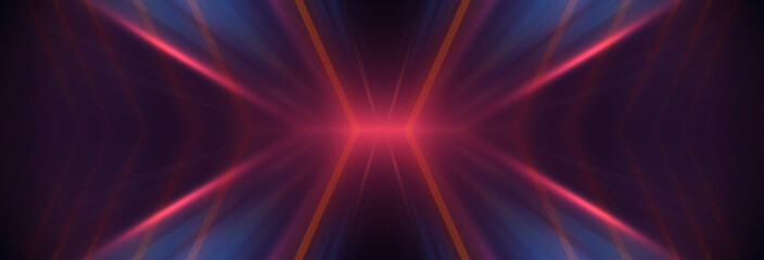 Obraz premium Neon light in tunnels, rays and lines. Dark abstract neon background, empty stage.