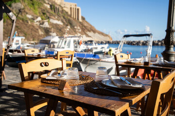 beautiful Procida island with colorful houses in sunny summer day, Italy