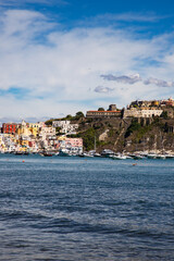 Fototapeta premium beautiful Procida island with colorful houses in sunny summer day, Italy