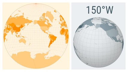World Map Animation. Van der Grinten projection. Colored countries style. Animated world map in Van Der Grinten projection. Loopable animation showing longitude shift and matching globe.