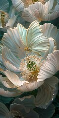 fully bloomed Gardenia Peony and a butterfly with organic forms