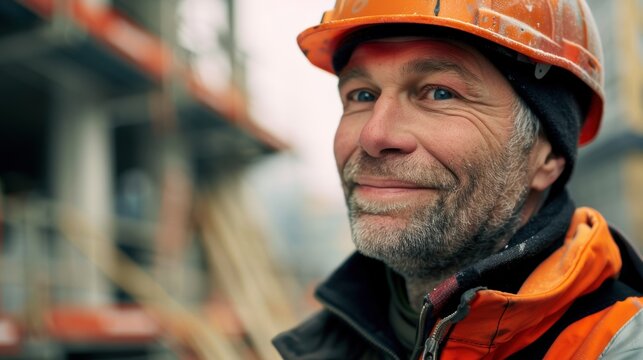 Construction worker with a cheerful demeanor prepared to begin a project, motivated and engaged in building and maintenance activities