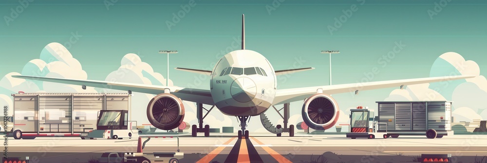 Fototapete a cargo airplane sits on the runway, surrounded by loading equipment and preparing for its next jour