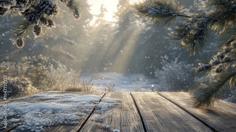 Aufkleber a serene winter morning unfolds in a snowy forest where soft sunlight pierces through the tall trees