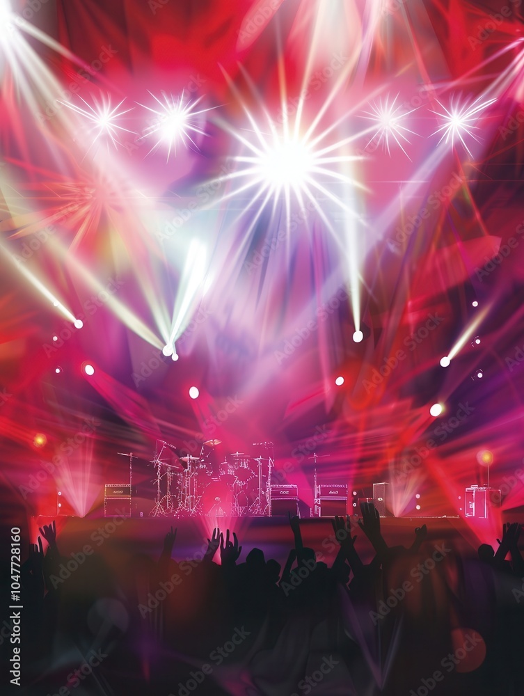 Poster under a dazzling display of lights, enthusiastic fans cheer for talented musicians performing live o