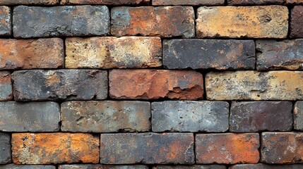 Obraz premium Close-up of a Weathered Brick Wall with Multicolored Bricks