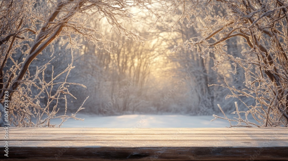 Aufkleber a tranquil winter landscape shows a snow-covered forest path framed by frost-covered trees. the soft