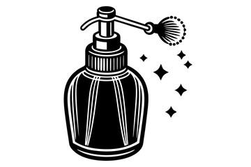 Retro bottle of perfume with sprayer over white