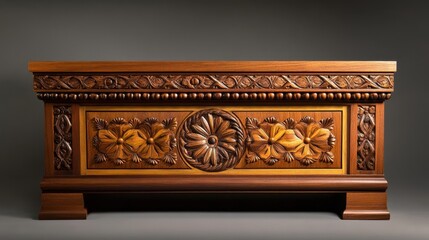 A beautifully finished piece of furniture inspired by cultural motifs, showcasing the artistry and traditions of woodworking.