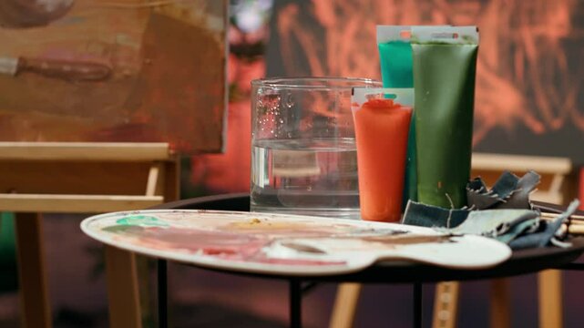 Decorations used for a painting inspiration and creativity placed in fine art gallery atelier, contemporary objects used as model for a painting technique. Empty workshop with artistic tools.