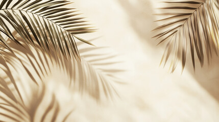 Obraz premium Delicate tropical palm fronds casting soft shadows on a light beige background