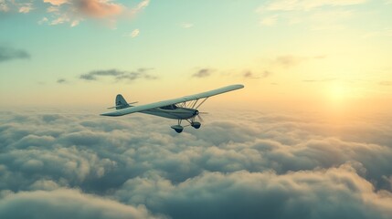 Obraz premium A glider plane soaring through the sky, with wide wings spread, capturing the essence of silent flight.