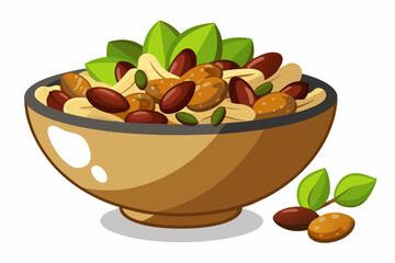 Mixture of nuts and raisins in bowl, on white background 