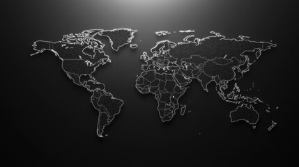 Naklejka premium A world map made of white lines on a black background.