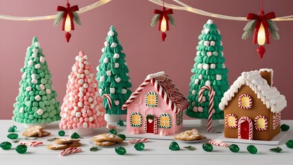 Fototapeta premium Christmas house made from marshmallows