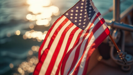 Close-Up of an American Flag Hanging Beautifully from a Boat Symbolizing Patriotism and Pride