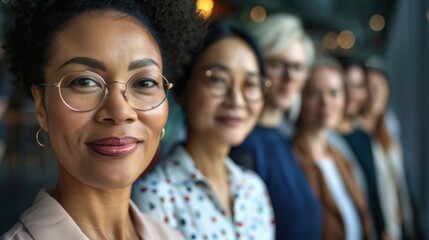 Obraz premium Empowered women in the workplace collaborating on global careers, showcasing diversity and teamwork among professionals of various backgrounds
