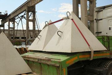 Making dragon teeth for defense. Concrete pyramids. Protection and trap for tanks. Defensive...