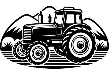 Classic Farm Tractor Silhouette in Rural Landscape