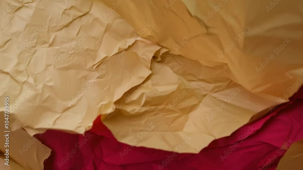 Poster the image features a vibrant red background made from crumpled paper, showcasing rich textures and i