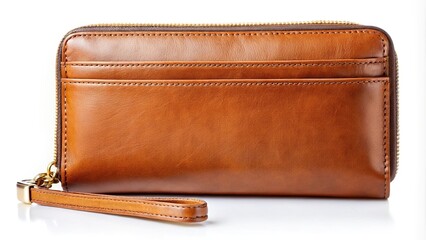 Symmetrical classic elegance tan leather wallet with wristlet