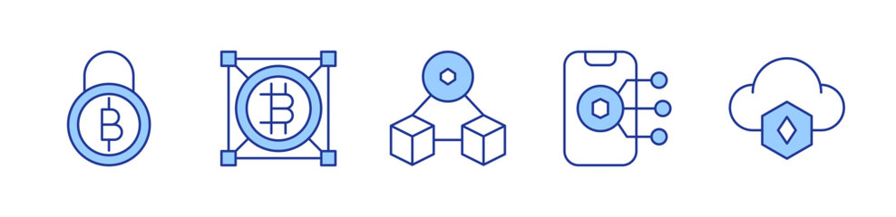 bitcoin, blockchain, mobile, cloud. icon vector illustration. Line Duotone style. Editable stroke