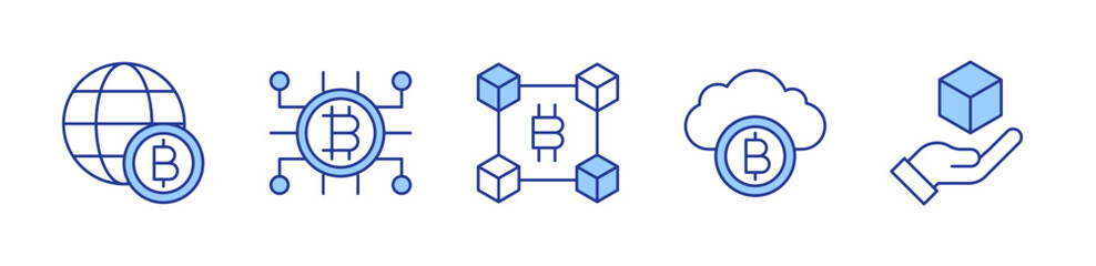 blockchain, cryptocurrency, cloud, world. icon vector illustration. Line Duotone style. Editable stroke