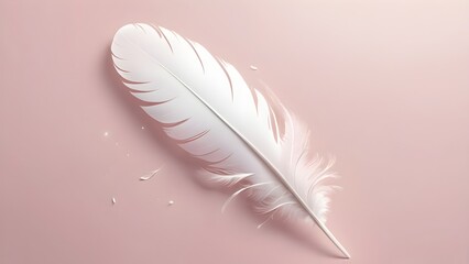 Obraz premium Gentle Falling Feather Wallpaper with Soft Pink Gradient Background