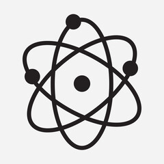 Atom icon. Symbol of science, education and research. Atom icon on white background. Vector illustration.