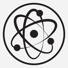 Atom icon. Symbol of science, education and research. Atom icon on white background. Vector illustration.