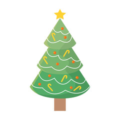 Fototapeta premium Decorated Christmas tree with star and ornaments, Vector