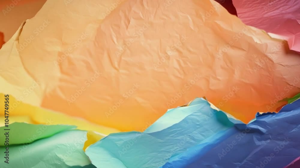 Poster Various layers of tissue paper in bold colors are artfully arranged, creating a visually striking composition that highlights texture and creativity.